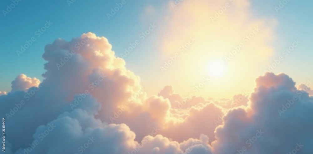 sunshine casts a gentle glow on the puffy white clouds, cloud formations, sunny day, bright sun sunshine casts a gentle glow on the puffy white clouds, cloud formations, sunny day, bright sun