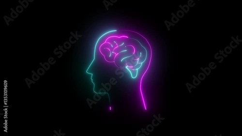 Wallpaper Mural Brain concept neon line .Neon brain icon animation. Futuristic glowing polygonal diagram of the human brain in the form of connected lines. glowing neon brain icon isolated on black background. Torontodigital.ca