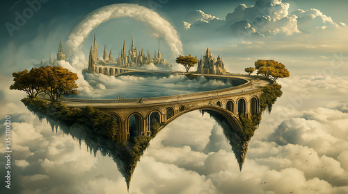 Floating City, Cloudscape, Aerial View