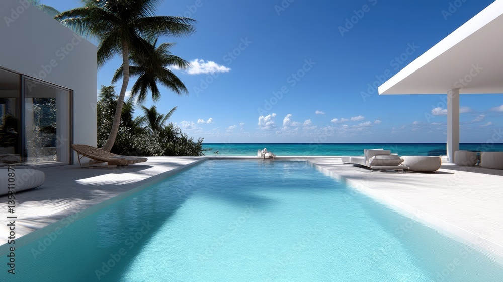 Fototapeta premium Luxurious beachfront villa with a pristine pool