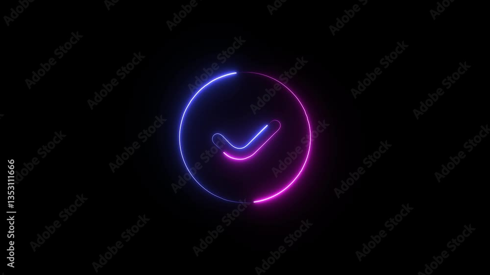 neon check mark icon animation on black background, neon right mark icon pink and blue neon check mark icon animation on black background, neon right mark icon pink and blue