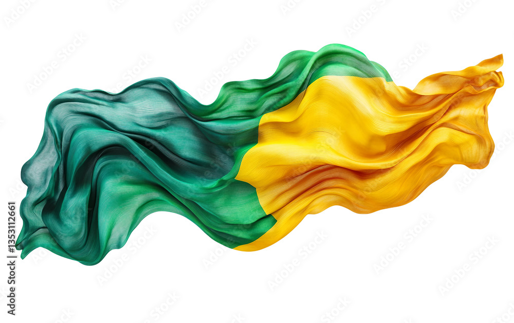 Fototapeta premium Brazilian Flag Waving in Fabric Folds Isolated On Transparent Background.