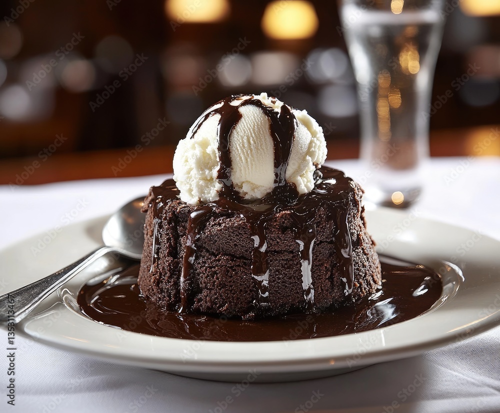 Decadent chocolate dessert with vanilla ice cream Decadent chocolate dessert with vanilla ice cream