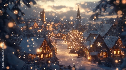 Wallpaper Mural Enchanting Winter Village: Snow-Covered Cottages Aglow with Festive Lights Torontodigital.ca