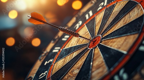 Obraz na płótnie Close-up of dart hitting bullseye on dartboard. w salonie