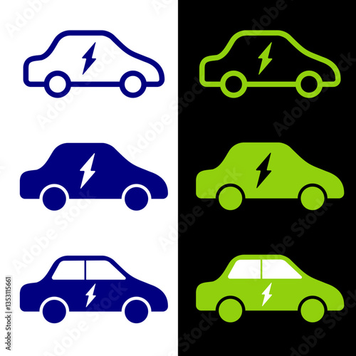 Electric car icon set. EV. Electric vehicle. Charging station. Vector icon isolated .
