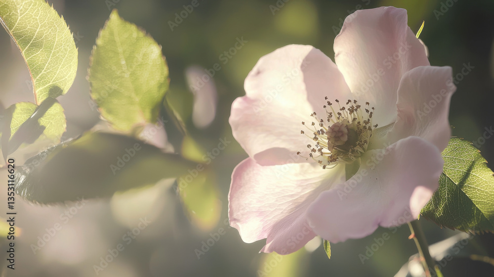 Obraz premium Delicate pink flower blooms in lush garden nature photography serene atmosphere close-up view floral beauty