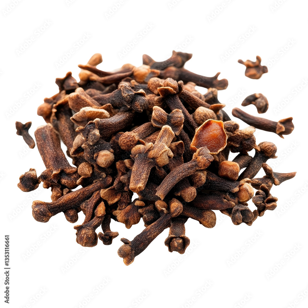 Obraz premium Dry clove clustered on a Transparent background showcasing their rich texture and color, Dry clove isolated on PNG background