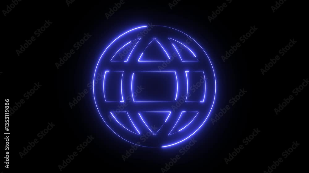 neon globe icon animation on black background, neon globe icon animation on black background,
