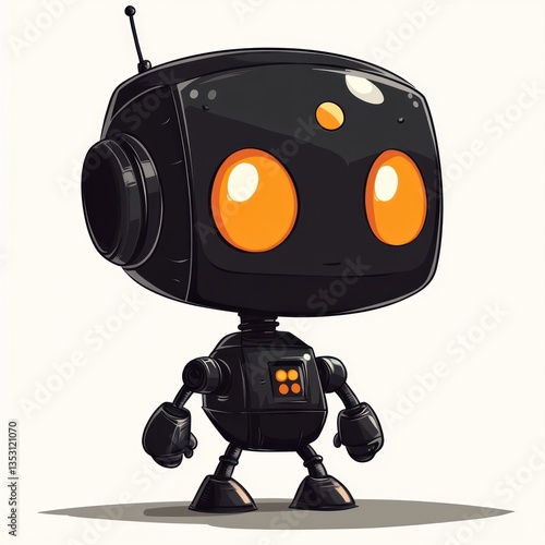 Adorable Black Robot with Orange Eyes Illustration