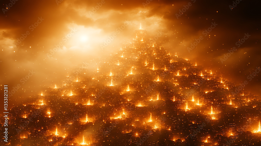 Naklejka premium A landscape covered with many glowing lights forming a mountain shape view