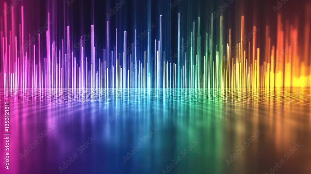 A colorful sound frequency spectrum analyzer displaying different wavelengths. A colorful sound frequency spectrum analyzer displaying different wavelengths.