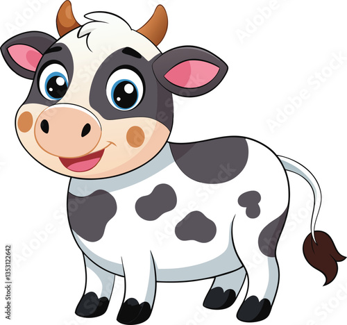 Cute cow vector Illustration, White cows with gray spots in various poses, silhouette cute baby cow cartoon, funny smiling cute cow cartoon illustration image, isolated background	
