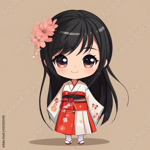 Adorable Anime Girl in Kimono