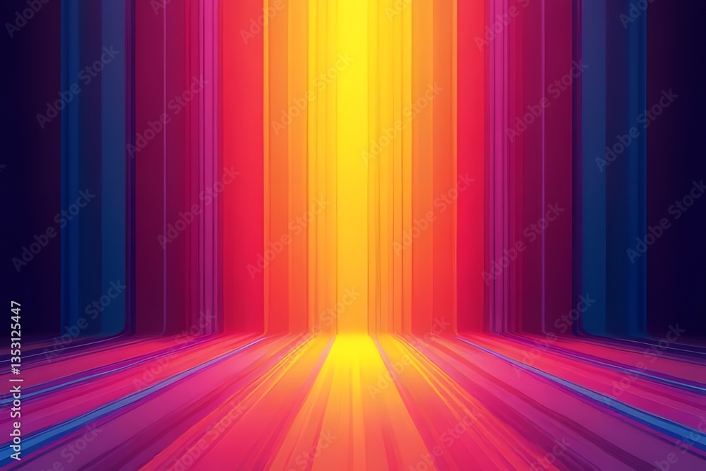 Vibrant spectrum of color converging towards a radiant, hopeful light, showcasing a dynamic interplay of hues and shades with bold vertical lines. Vibrant spectrum of color converging towards a radiant, hopeful light, showcasing a dynamic interplay of hues and shades with bold vertical lines.