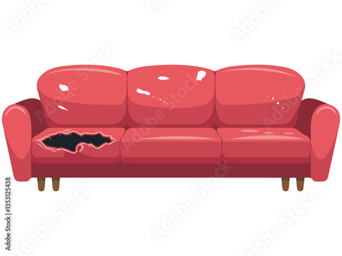 Torn old couch isolated on white��