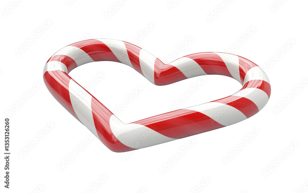Obraz premium Classic Peppermint Candy Cane Heart for the Holidays Isolated On Transparent Background.