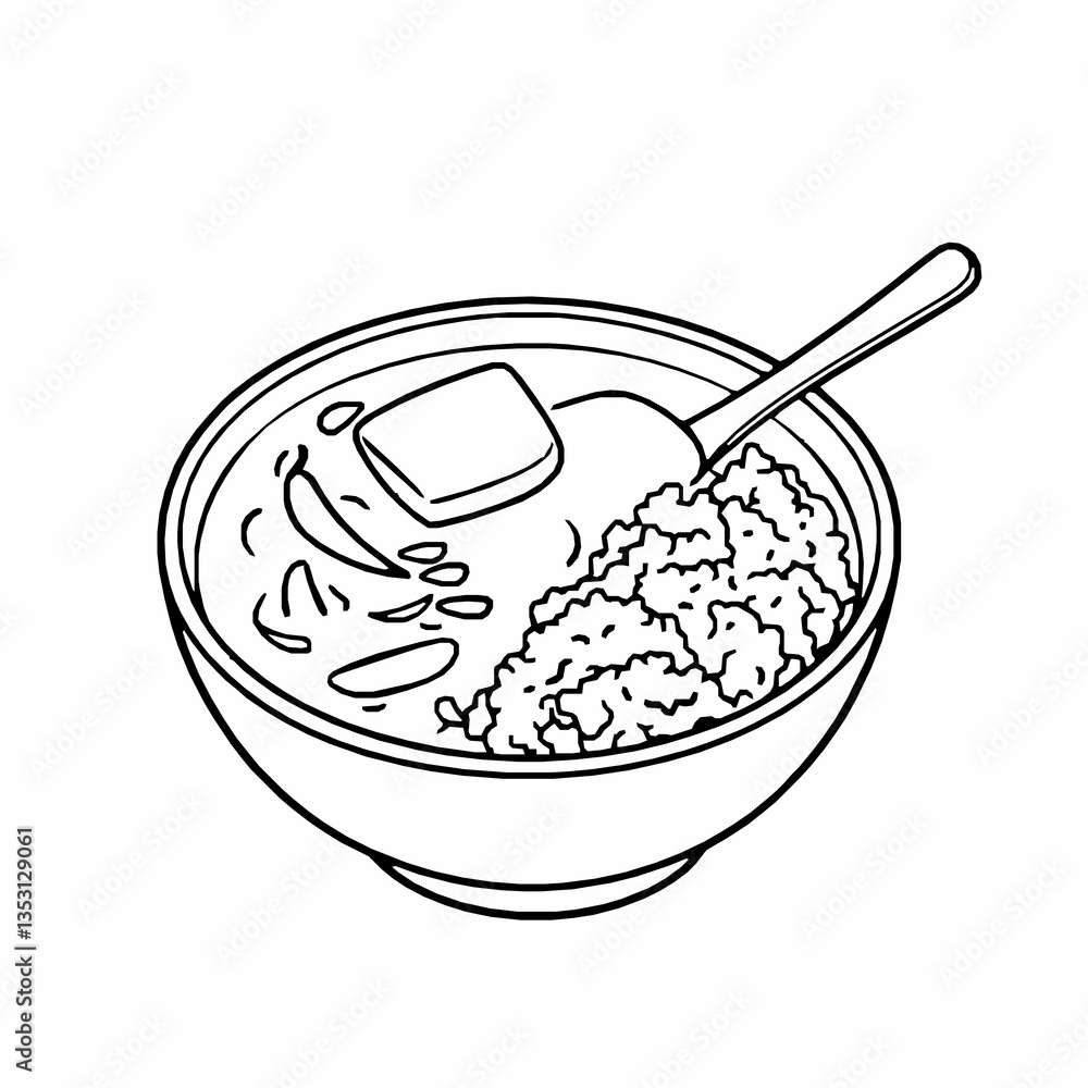 black outline vector of a bowl of Bhutanese bathup wheat flour dumpling soup with vegetables isolated on a white background black outline vector of a bowl of Bhutanese bathup wheat flour dumpling soup with vegetables isolated on a white background