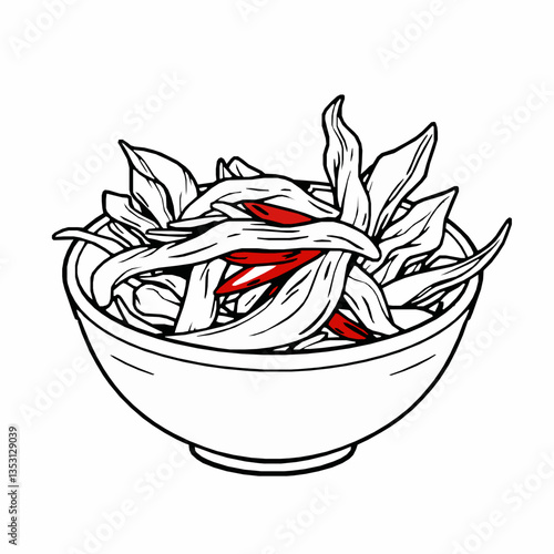 black outline vector of a bowl of Bhutanese khule buckwheat pancakes with butter isolated on a white background