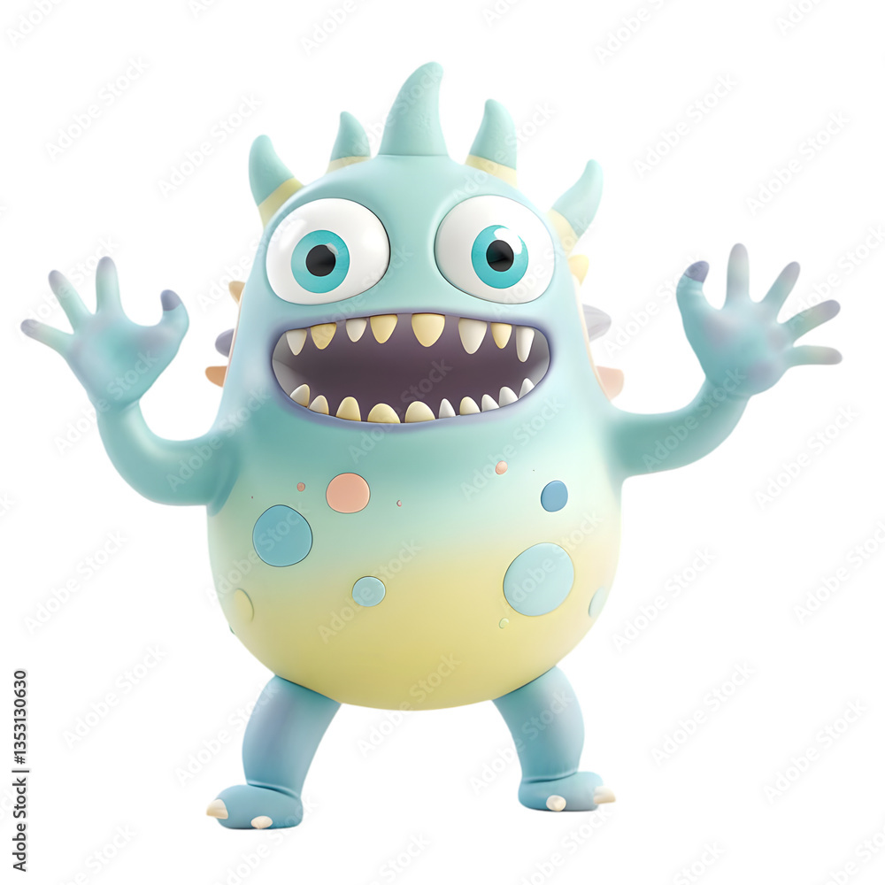 3D Cartoon Monster with Light Blue And Yellow Colors 3D Cartoon Monster with Light Blue And Yellow Colors