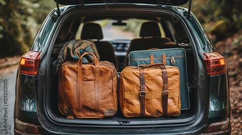 Wallpaper Mural Packed SUV Trunk, Forest Road, Travel Gear, Adventure Torontodigital.ca