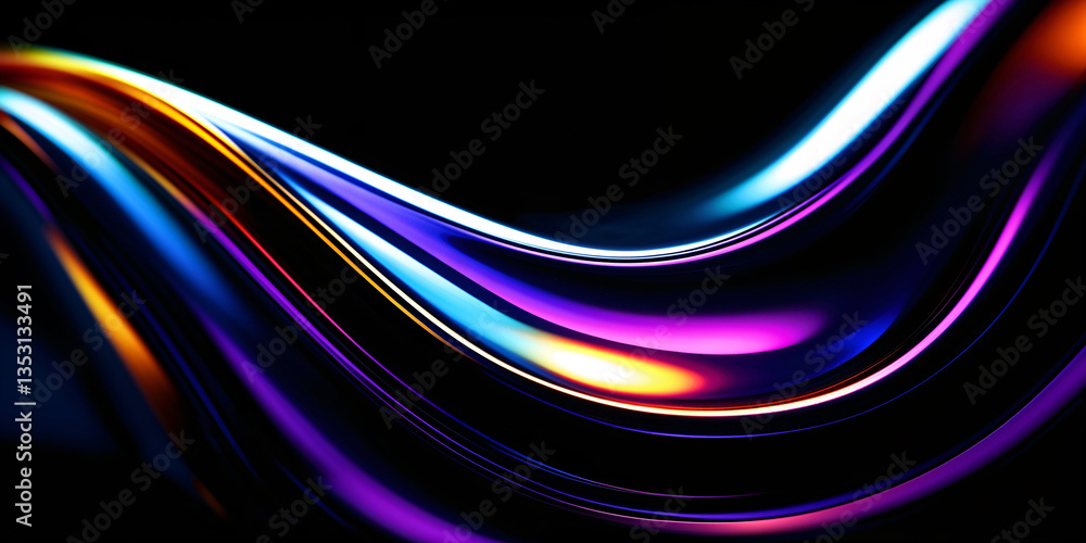Abstract fluid holographic iridescent purple curved wave in dark background 3d render. Gradient design element for backgrounds, wallpapers, posters and covers. Advertisement Background, Abstract fluid holographic iridescent purple curved wave in dark background 3d render. Gradient design element for backgrounds, wallpapers, posters and covers. Advertisement Background,