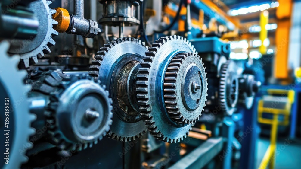 A mechanical gear train system transferring motion efficiently in an industrial setup. A mechanical gear train system transferring motion efficiently in an industrial setup.