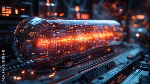 Fototapeta Naklejka Na Ścianę i Meble -  Glowing energy core in spaceship engine room powering advanced technology