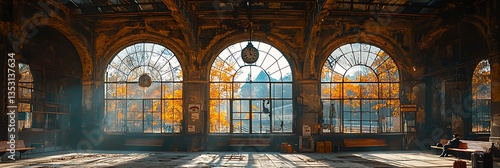 Abandoned train station hall photo