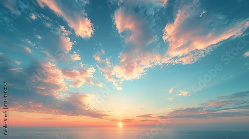 Vibrant sunset over calm ocean with colorful clouds.