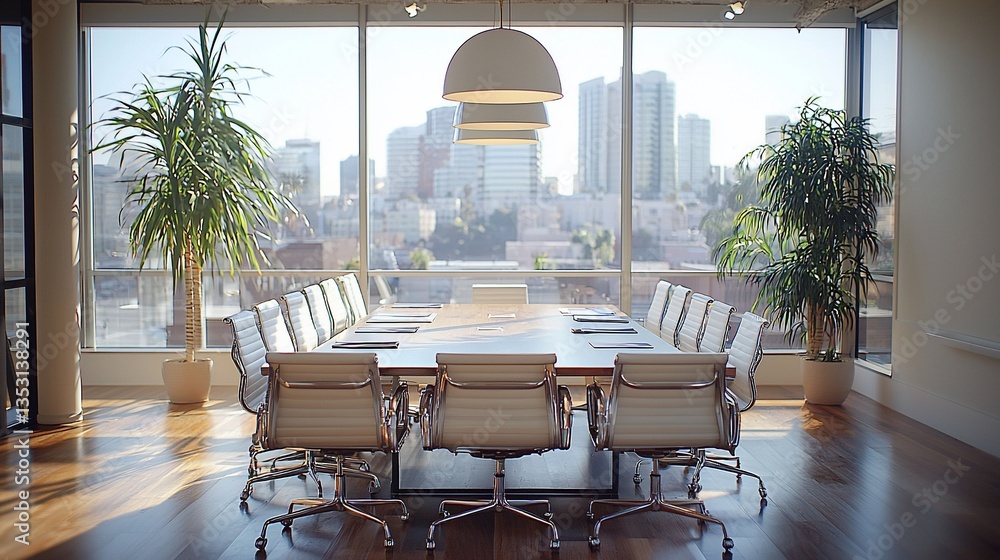 Modern conference room with city view. (1)