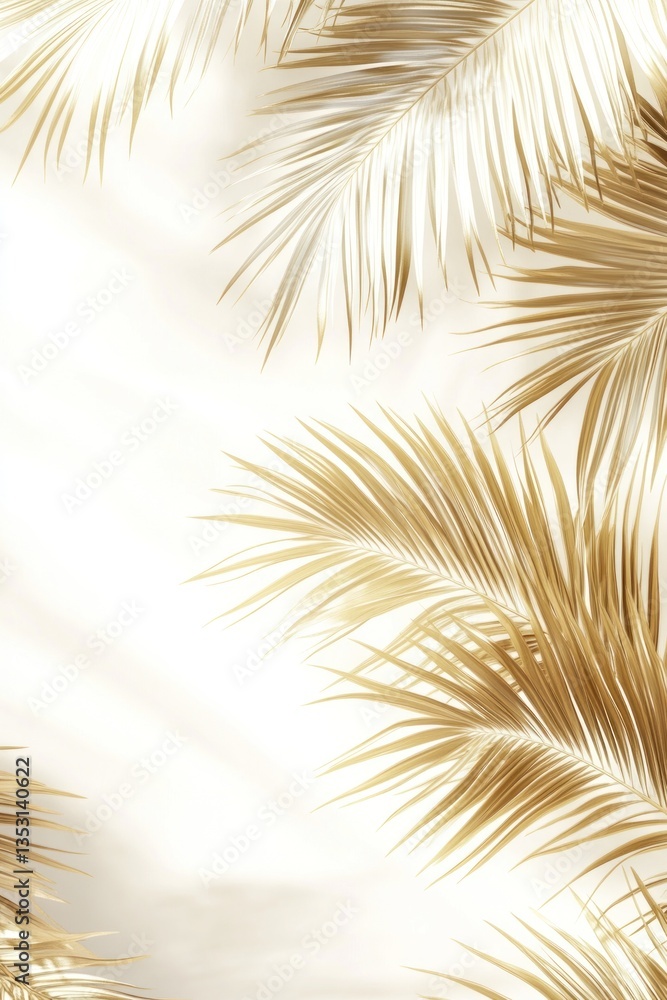 Fototapeta premium Golden Palm Fronds Overlapping Against A White Background