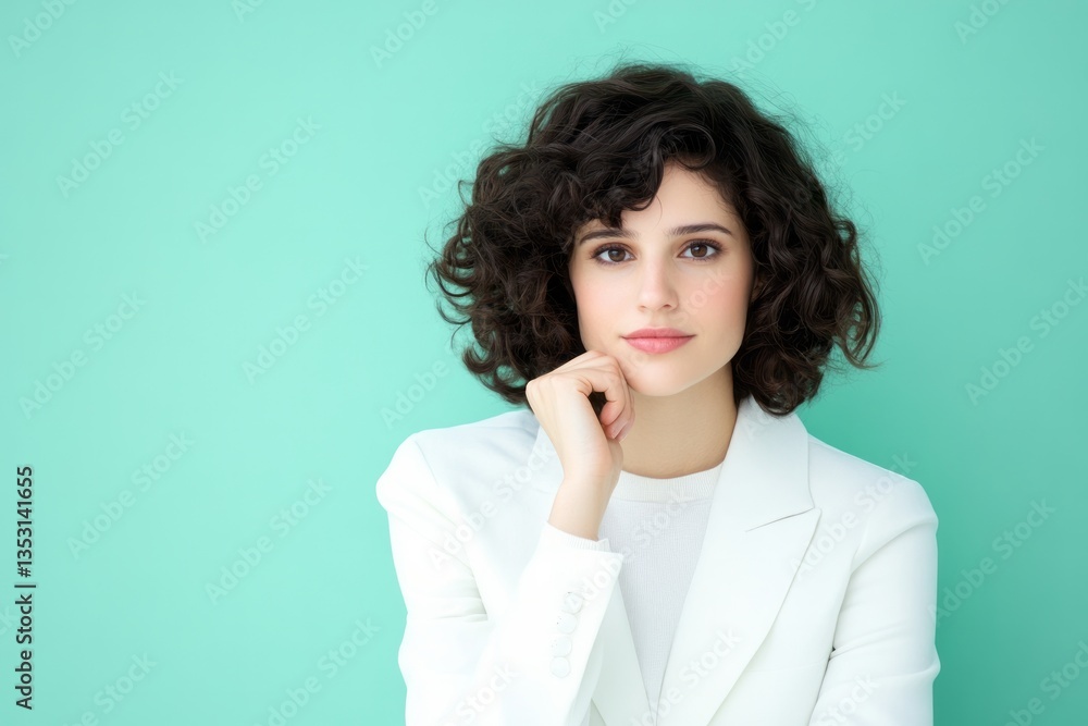Portrait of a beautiful woman with curly hair wearing a suit Portrait of a beautiful woman with curly hair wearing a suit
