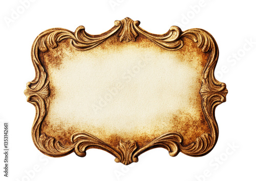 Ornate vintage gold nameplate with decorative border isolated on transparent background