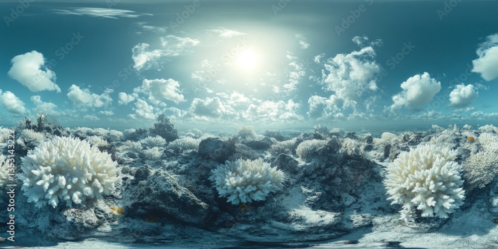 Naklejka premium A panoramic view of a vibrant coral reef under a bright sun