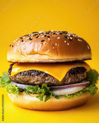Wallpaper Mural Classic cheeseburger on a yellow background Torontodigital.ca
