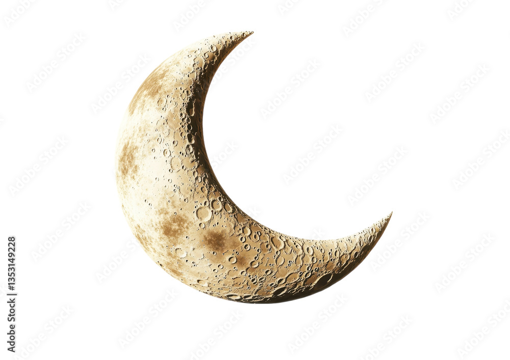 Fototapeta premium Rustic Gold Crescent Moon with a Vintage and Aged Look. Isolated on a Transparent Background
