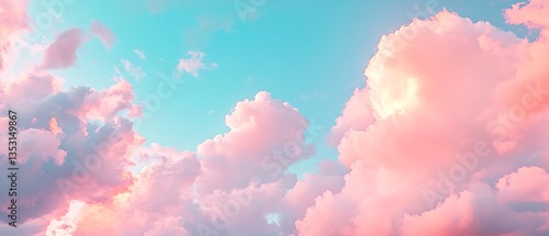 Fototapeta Naklejka Na Ścianę i Meble -  Beautiful pink and blue sky filled with fluffy cumulus clouds