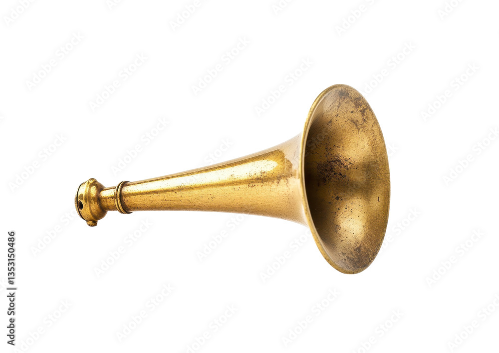Classic Brass Horn with an Aged Patina and Rustic Appearance. Isolated on a Transparent Background Classic Brass Horn with an Aged Patina and Rustic Appearance. Isolated on a Transparent Background