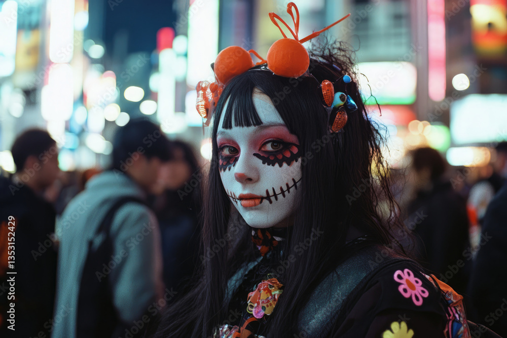 Obraz premium 女, 女性, 化粧, 仮装, ハロウィーン, 祝い, ホラー, パーティー, woman, female, makeup, costume, halloween, celebration, horror, party