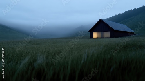 Tranquil mountain cabin at dusk (1)