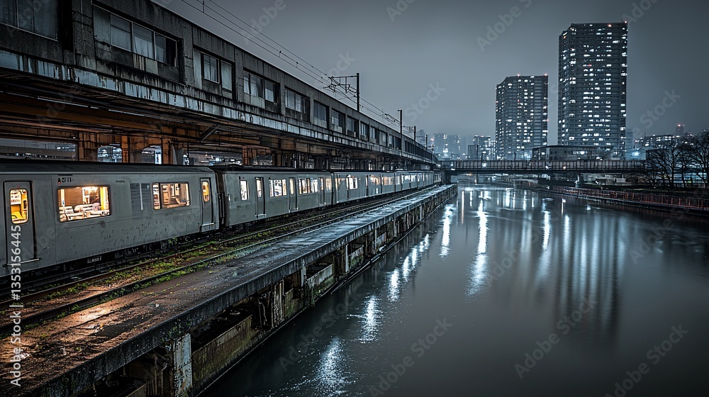 Night City Train and Canal Night City Train and Canal
