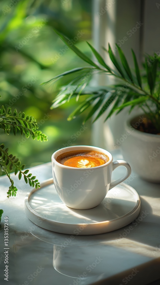 Minimalist Coffee Experience on Marble Countertop Minimalist Coffee Experience on Marble Countertop