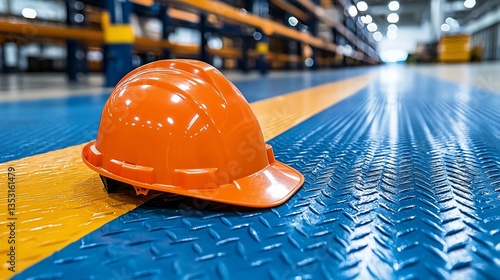 Orange Hard Hat on Industrial Floor Safety Gear
