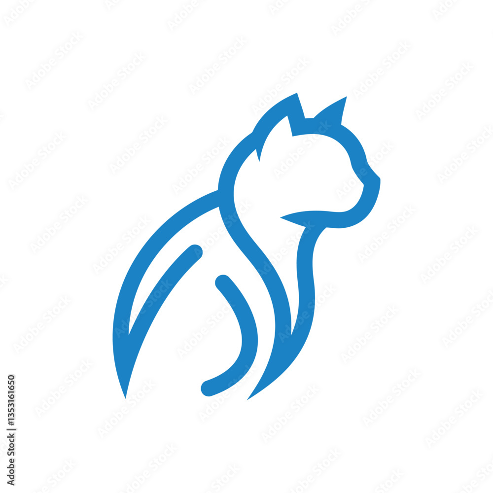 Obraz premium Elegant Blue Cat Logo Design Minimalist Vector Illustration for Pet Businesses, Veterinary Clinics, and Animal Shelters