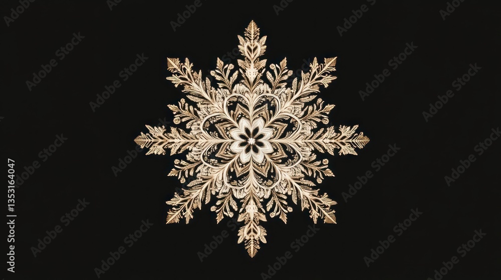 Ornate Gold Snowflake on Black Background Ornate Gold Snowflake on Black Background