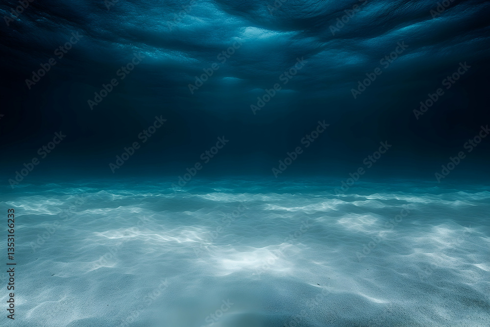 Fototapeta premium Underwater ocean sand, dark blue light, background texture