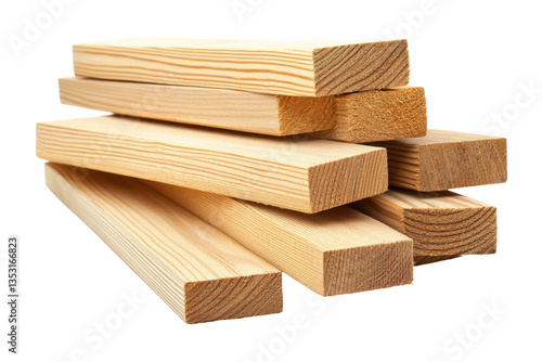 Stack of processed lumber isolated on white background.