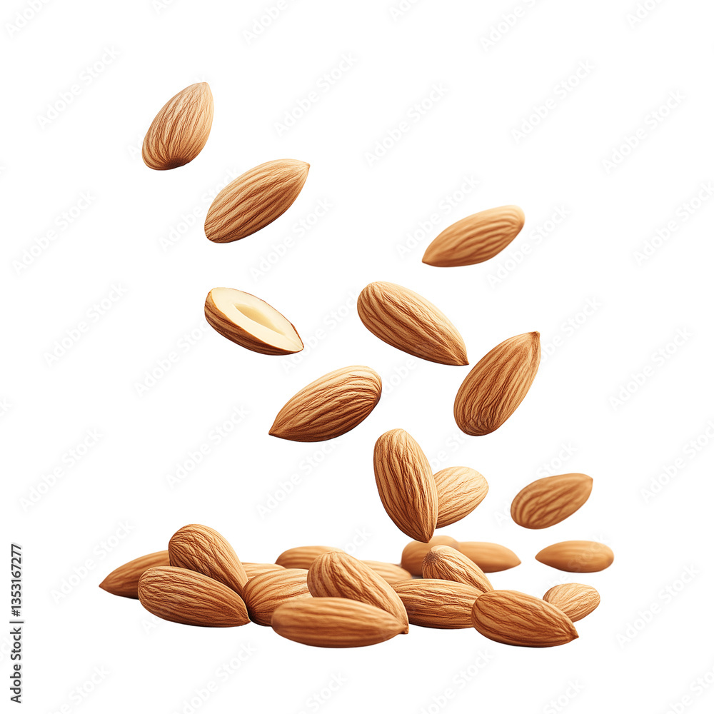 Falling Almonds Isolated | Raw Nuts for Healthy Snack and Cooking Falling Almonds Isolated | Raw Nuts for Healthy Snack and Cooking