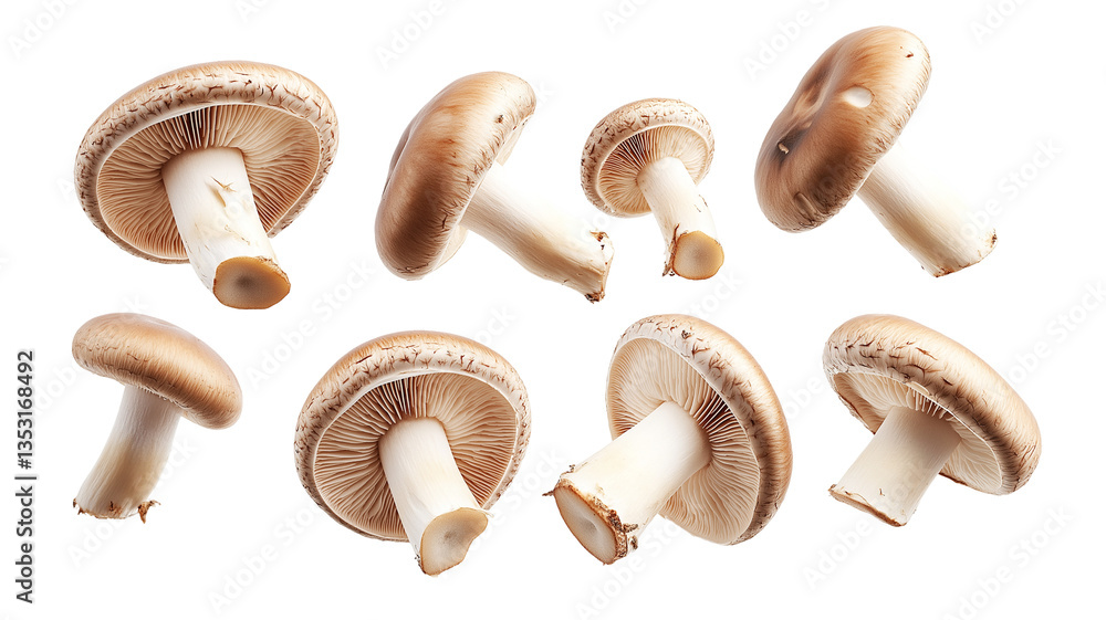 Fototapeta premium Brown Mushrooms Isolated | Raw Edible Fungi for Cooking and Recipes
